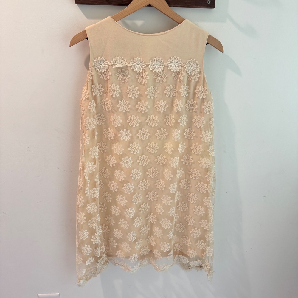 Vintage Betty Lane Original 60s Floral Lace Shift Dress Cream Sleeveless Mod